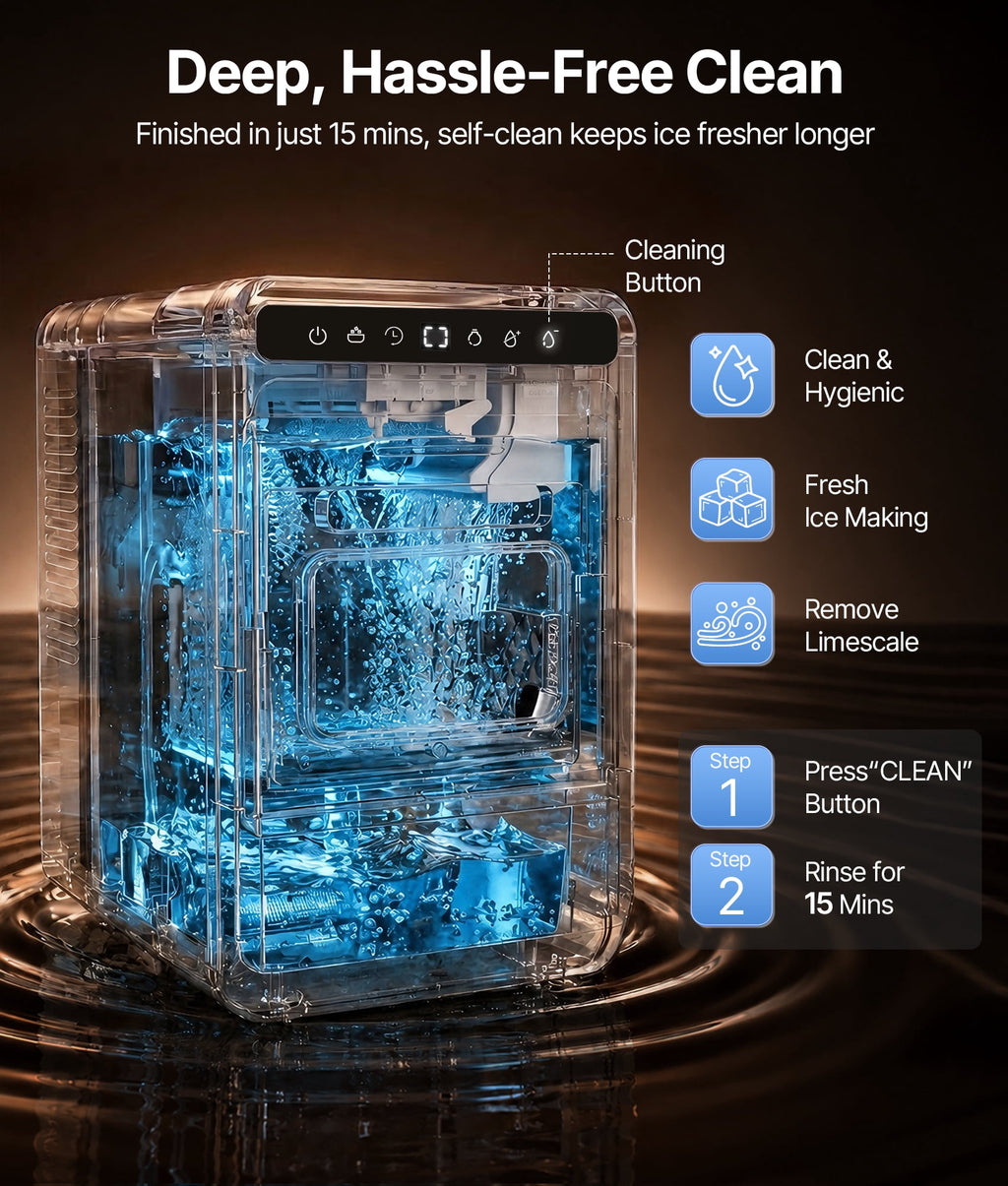 Flamemore Clear Countertop Ice Maker, 8 Crystal Clear 1.2" Large Craft Ice Cubes in 20 Mins, Portable Ice Machine with Self-Cleaning for Home Bar, Whiskey & Cocktails