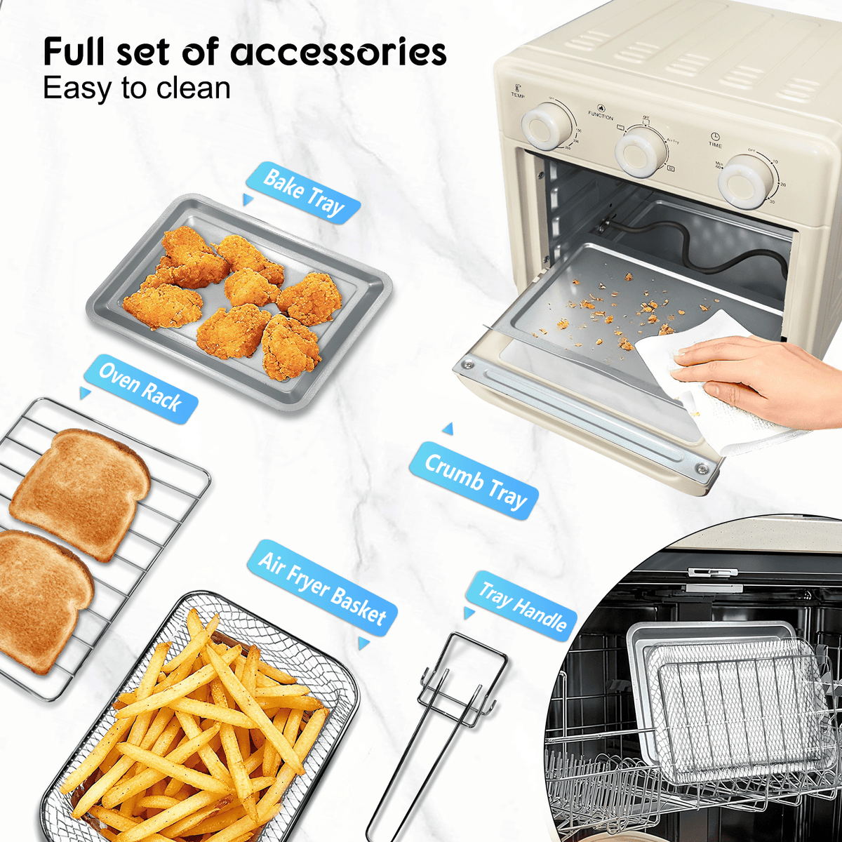 MFVV 10.6QT Toaster Oven Air Fryer Combo,1000W Air Fryer Oven Combo ,3-Layer Cooking,Ideal For Small Kitchen,3 Knob Control & Visible Window