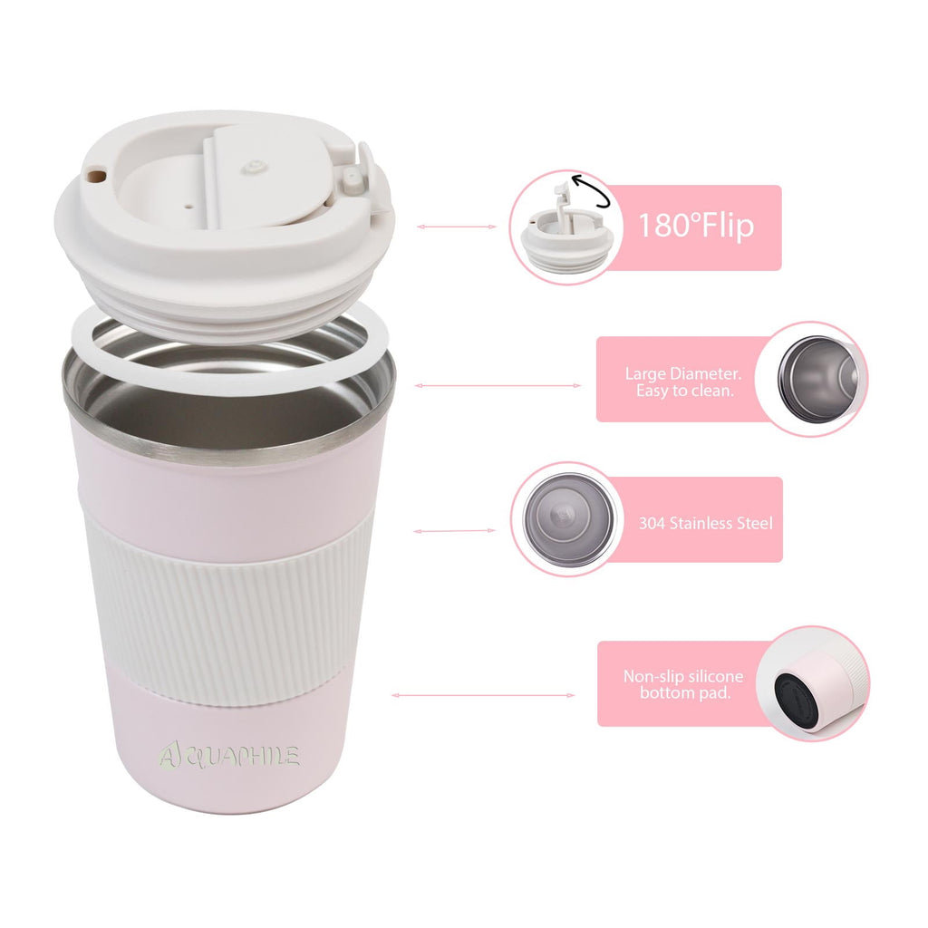 Aquaphile Vacuum Insulated Coffee Travel Mug - Double Walled Reusable Tumbler Cups Light Blue 17 Fluid Ounces