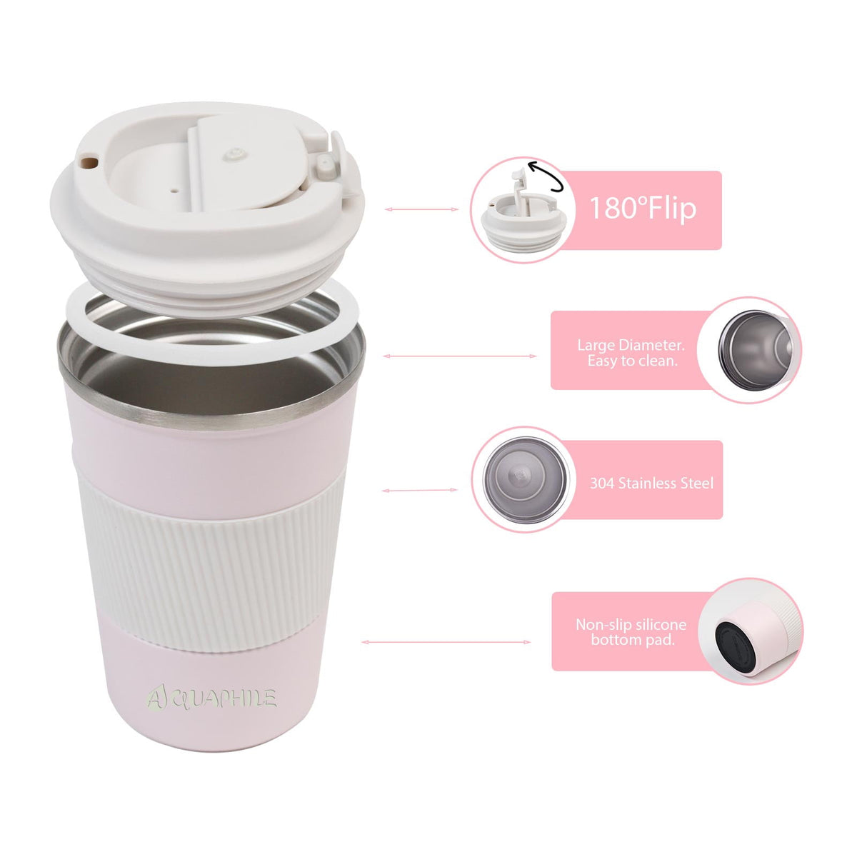 Aquaphile Vacuum Insulated Coffee Travel Mug - Double Walled Reusable Tumbler Cups Light Blue 17 Fluid Ounces