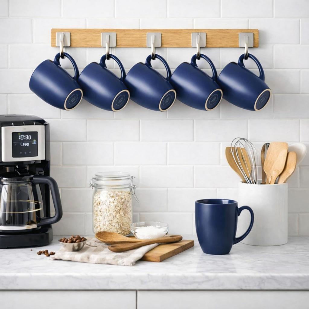 AmorArc 16oz Coffee Mugs Set of 6, Large Ceramic Coffee Cups for Men, Women, Dad, Mom, Modern Coffee Mugs with Handle for Tea,Latte,Cappuccino,Cocoa. Dishwasher&Microwave Safe, Matte Blue