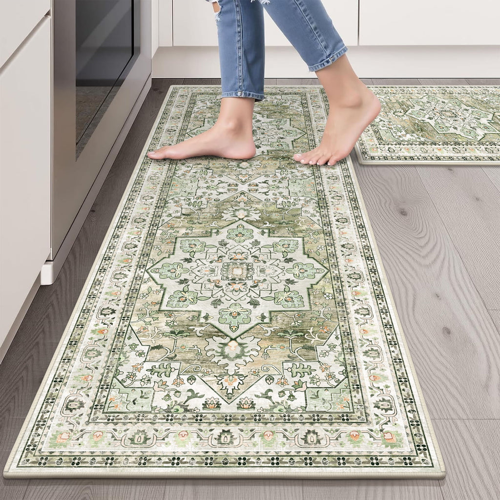 Findosom 3pcs Kitchen Rugs Set,Washable Boho Farmhouse Kitchen Mats for Floor,Non Slip Kitchen Floor Mat Carpet Runner Rugs for Entryway Hallway Laundry Home Decor 20"x32"+20"x32"+20"x47" Gray