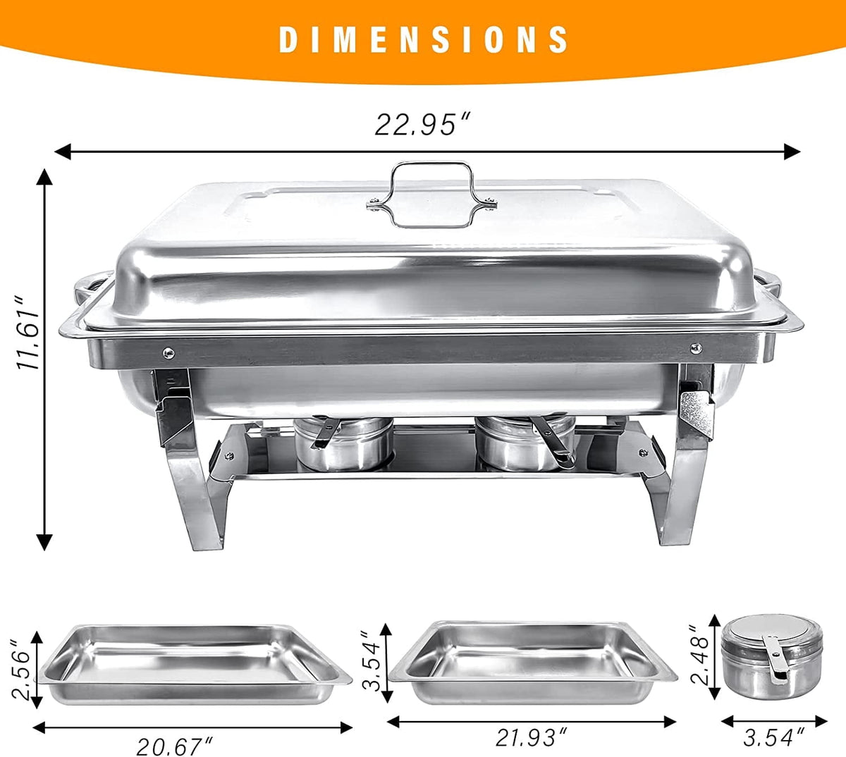 Jacgood 5 Pack Chafing Dish Buffet Set 8Qt. Foldable Rectangular Chafer Set, Stainless Steel Catering Warmer Set W/Full Size Water Pan, Food Pan, Fuel Holder for Cooked Food Insulation
