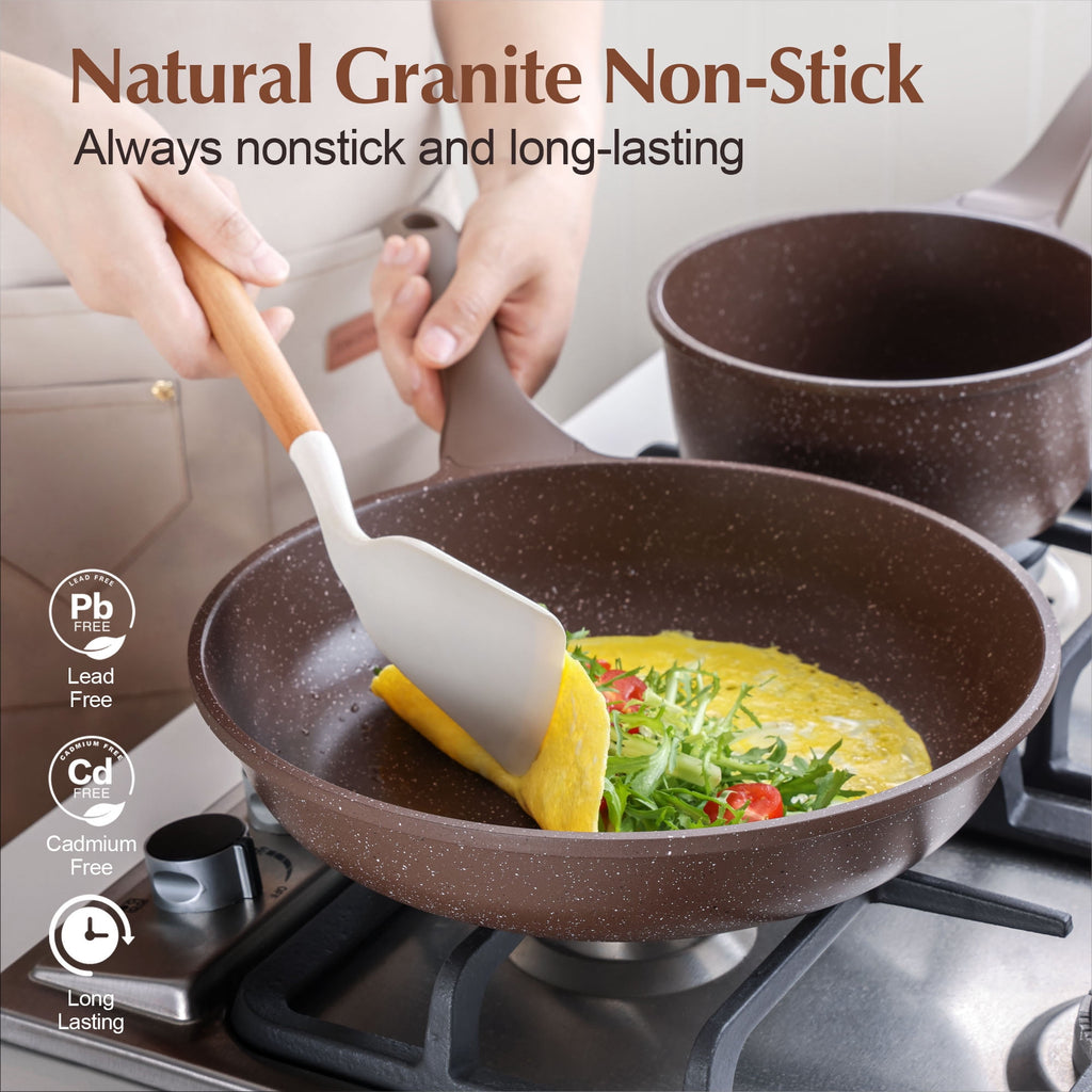 SENSARTE Ceramic Nonstick Pots and Pans Set, 10Pcs Healthy Non Stick Cookware Set with Pots Protectors, Induction Kitchen Cookware Sets, Dishwasher Safe White
