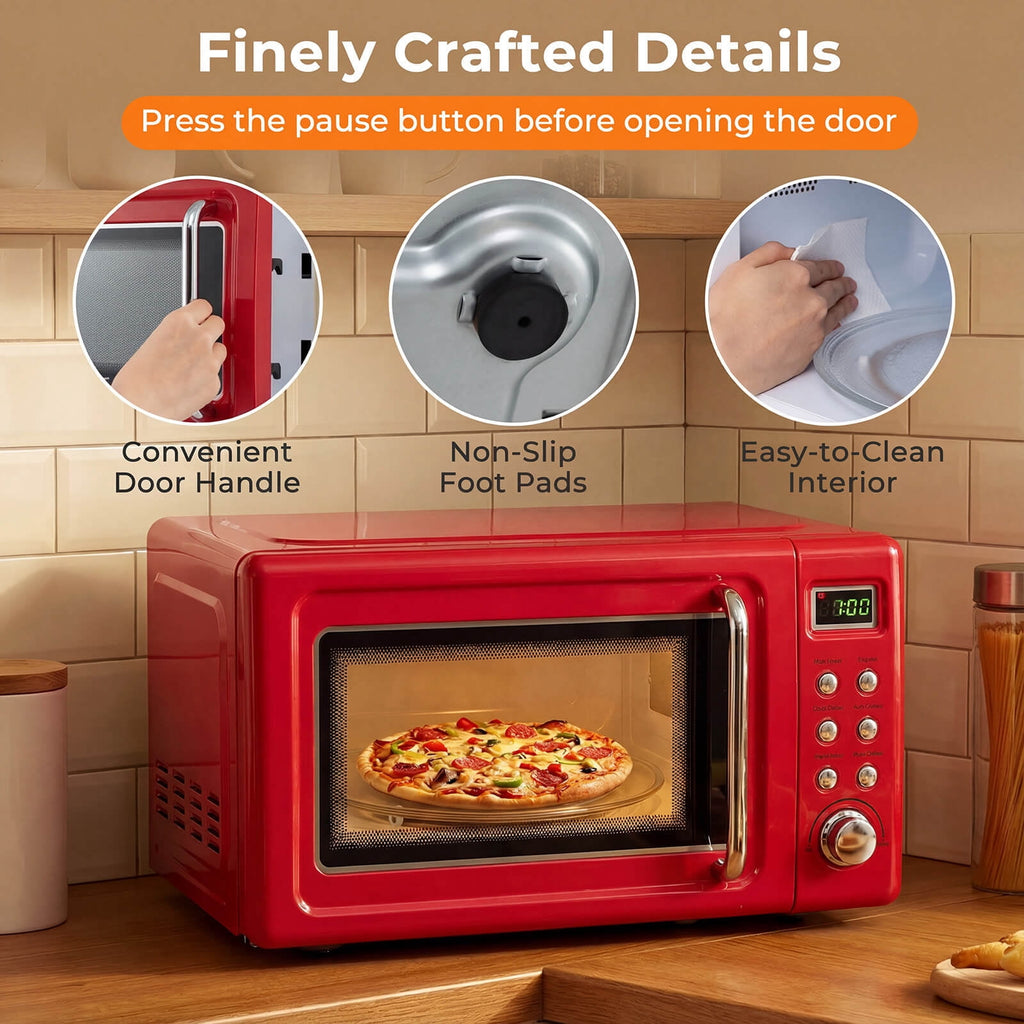Costway 0.7 Cu.ft Retro Countertop Microwave Oven 700W LED Display Glass Turntable Rose Gold
