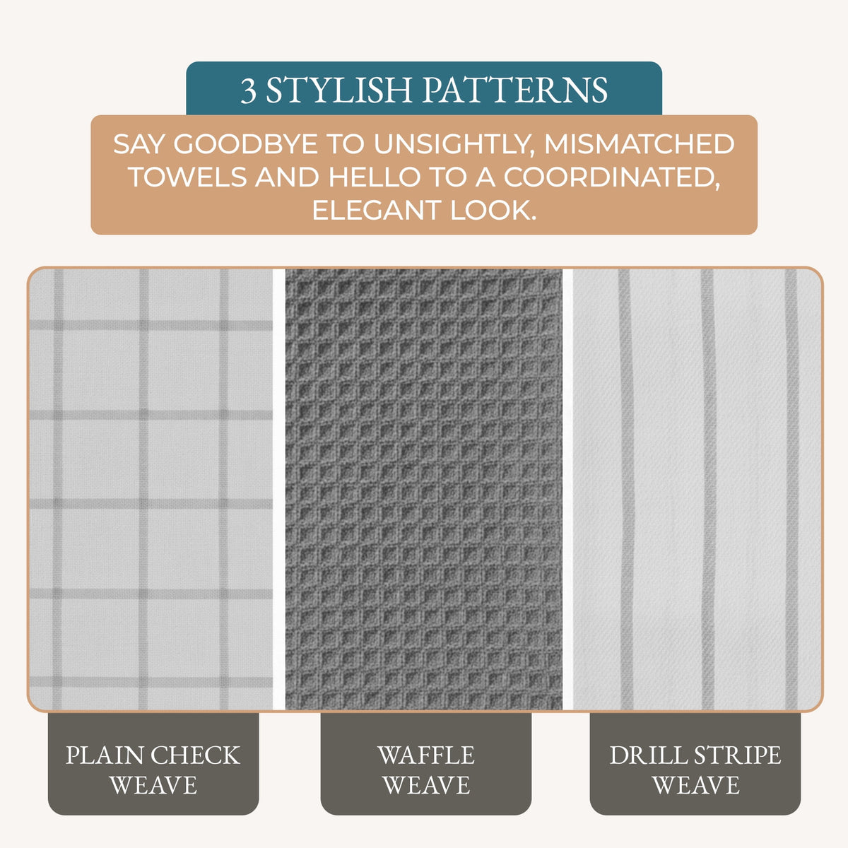 Kitchen Towels Set - Pack of 6 Cotton Dish Towels for Drying Dishes, 18”x 28”, Kitchen Hand Towels, Quick Drying Kitchen Towel Set - Beige
