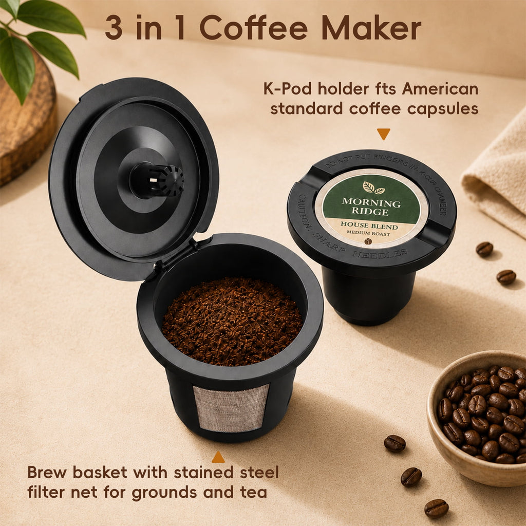 Jesslyn Single Serve Coffee Maker Compatible with K Cup Capsules & Grounds, Black