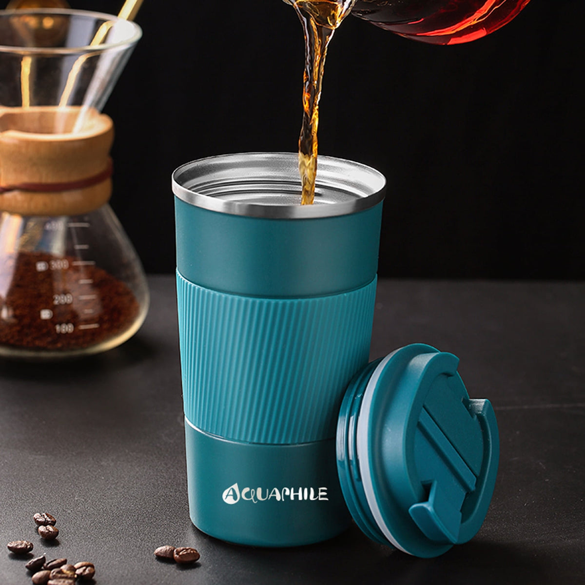 Aquaphile Vacuum Insulated Coffee Travel Mug - Double Walled Reusable Tumbler Cups Light Blue 17 Fluid Ounces