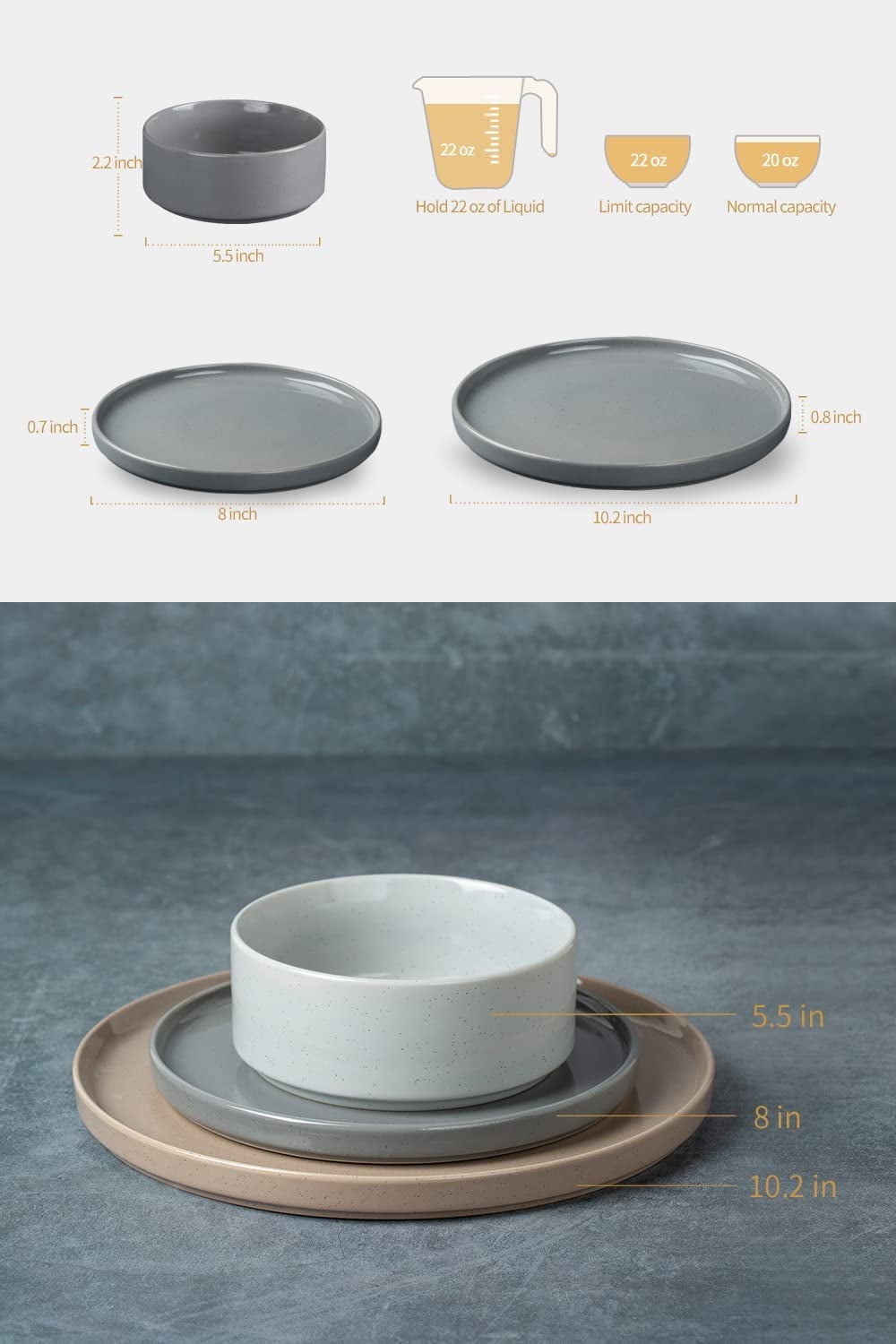 Famiware 12-Piece Stoneware Dinnerware Set with Plates & Bowls for 4, White