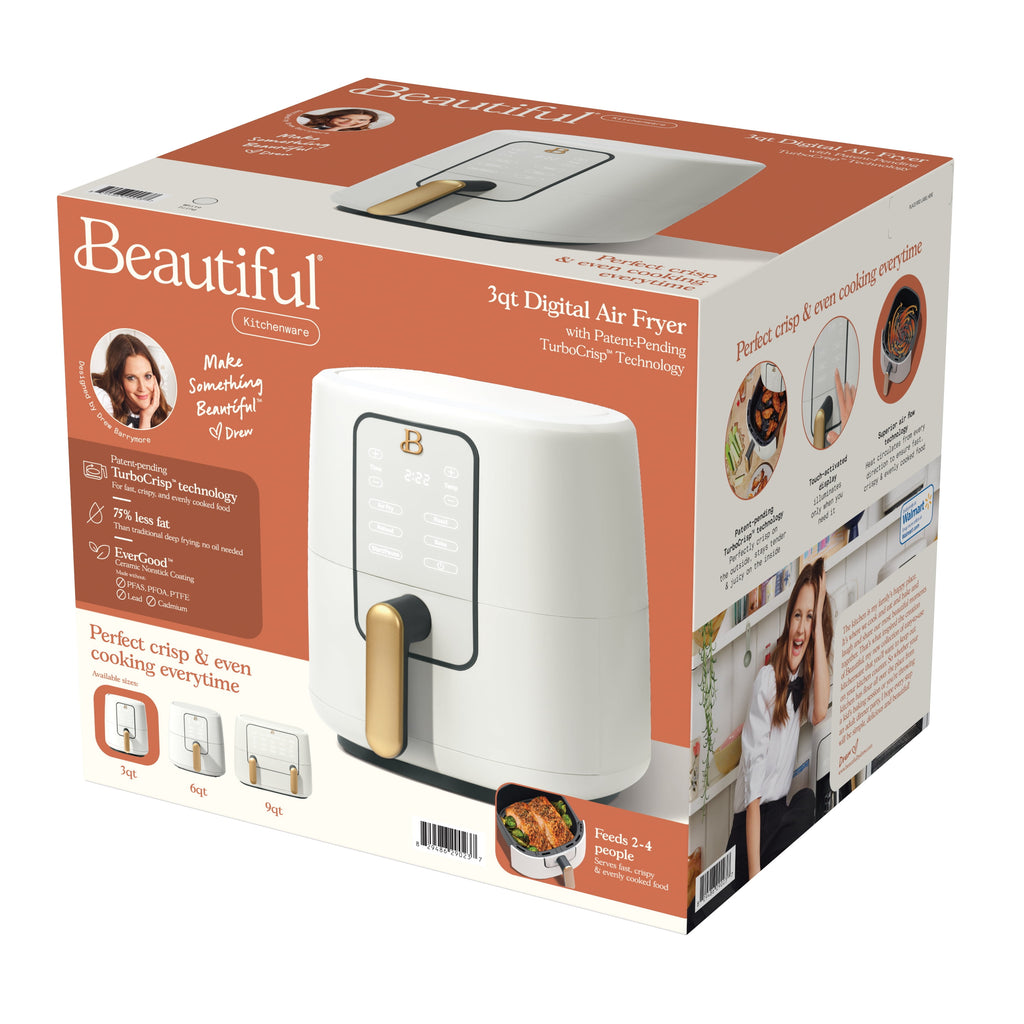 Beautiful 3 Qt Air Fryer with TurboCrisp Technology, EverGood Non-Toxic Ceramic Nonstick Coating, Chocolate by Drew Barrymore