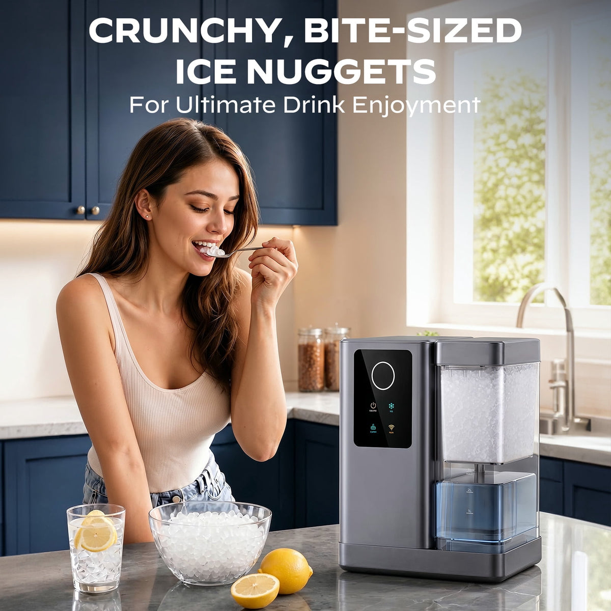 Philergo Nugget Ice Maker Countertop with App & Voice Control, Self-Cleaning Pebble Ice Machine, 3L Water Tank, 44 lbs/Day, Soft Ice in 8 Minutes, Quiet Portable Design for Home, Kitchen and Party