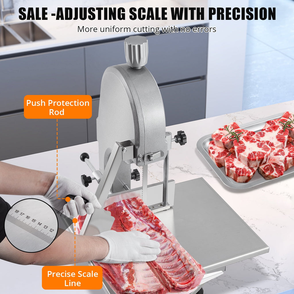 Memoryfield 1100W Electric Bone Saw Machine for Frozen Meat, 0.16-7.09" Cutting Thickness, 19.3" x 15" Tabletop Meat Cutter with 5 Blades for Beef, Chicken, Fish & Trotters