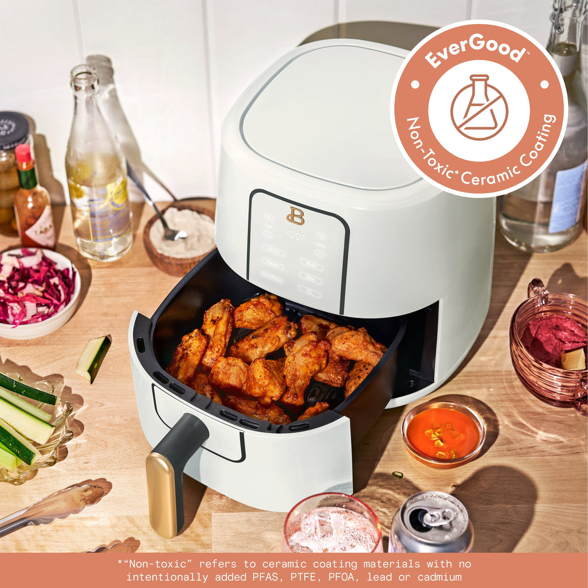 Beautiful 3 Qt Air Fryer with TurboCrisp Technology, EverGood Non-Toxic Ceramic Nonstick Coating, Chocolate by Drew Barrymore