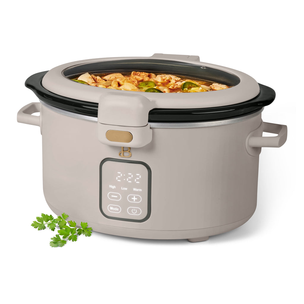 Beautiful 4 Qt Digital Slow Cooker with Hinged Locking Lid, Thyme Green by Drew Barrymore