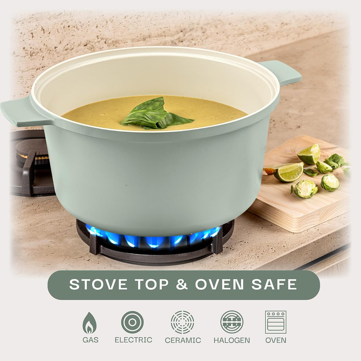 Gotham Steel Ceramic Hammered 5 Qt Lightweight Dutch Oven Pot with Lid & Holders, Oven Safe & Even Heat Retaining Dutch Oven for Bread Baking Sourdough, Soup, 70% Lighter than Cast Iron, Navy