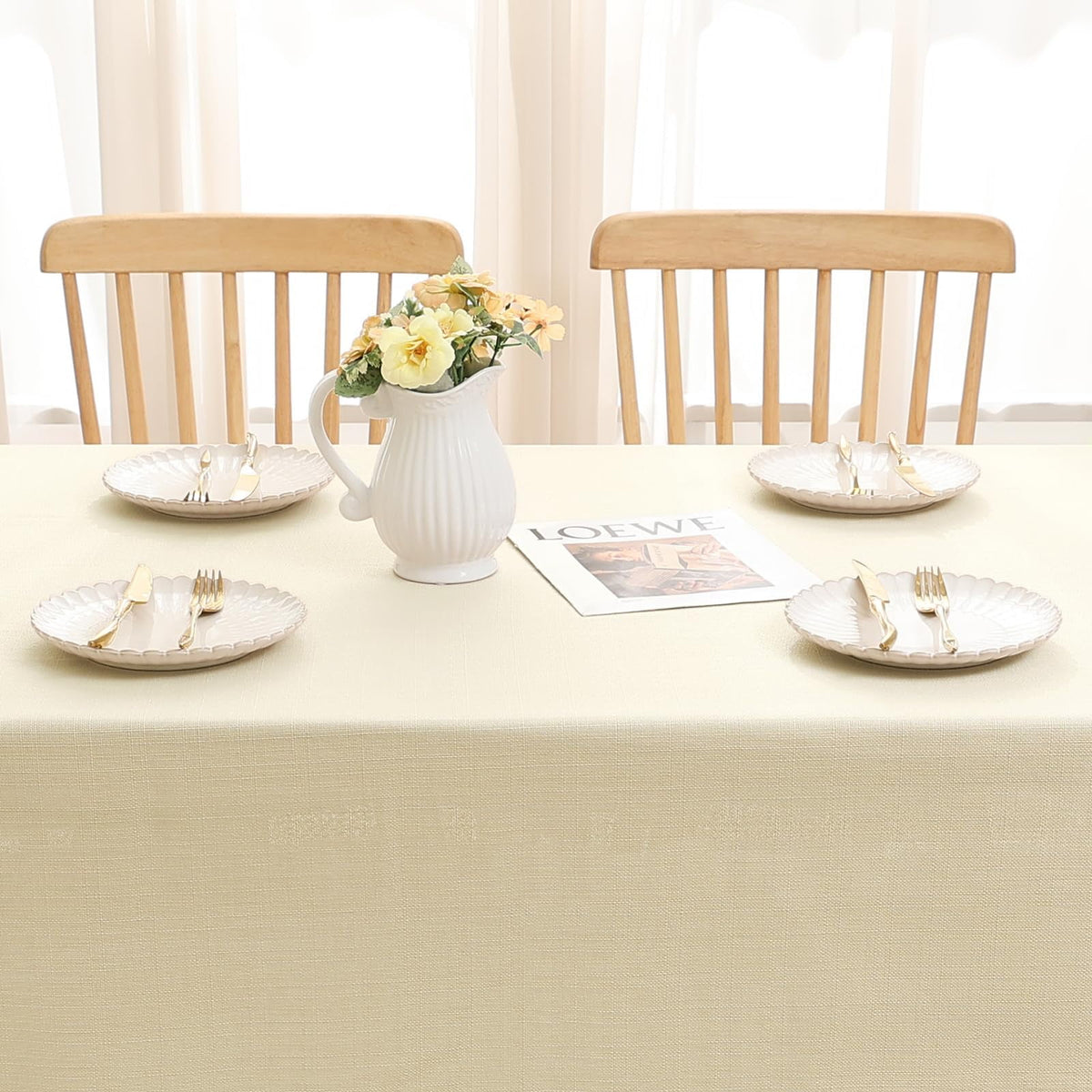 Smiry Rectangular Linen Tablecloths, Waterproof Wrinkle Free Table Cloth, Stain Resistant Fabric Table Cover, 52"x70", Beige