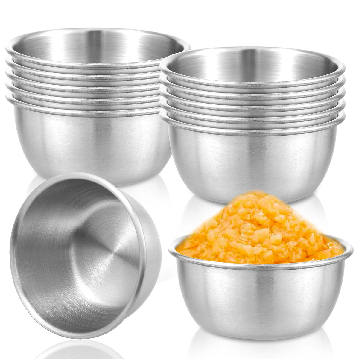 12Pcs 1.5oz Stainless Steel Dipping Sauce Cups, Reusable Metal Ramekins for Condiments & Portion Control, Stackable Mini Bowls for Meal Prep & Ketchup