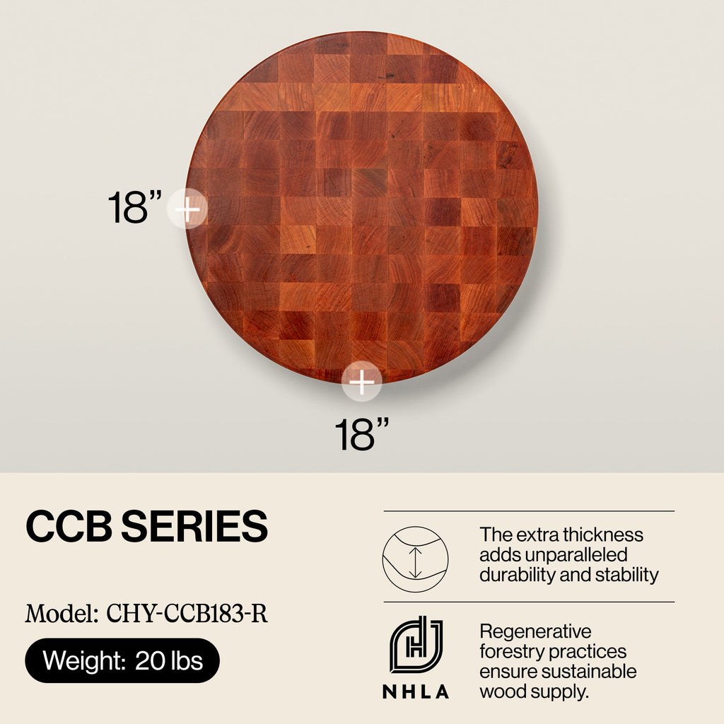 John Boos CCB Reversible Wood Chopping Board, 18" x 18" x 3", Cherry