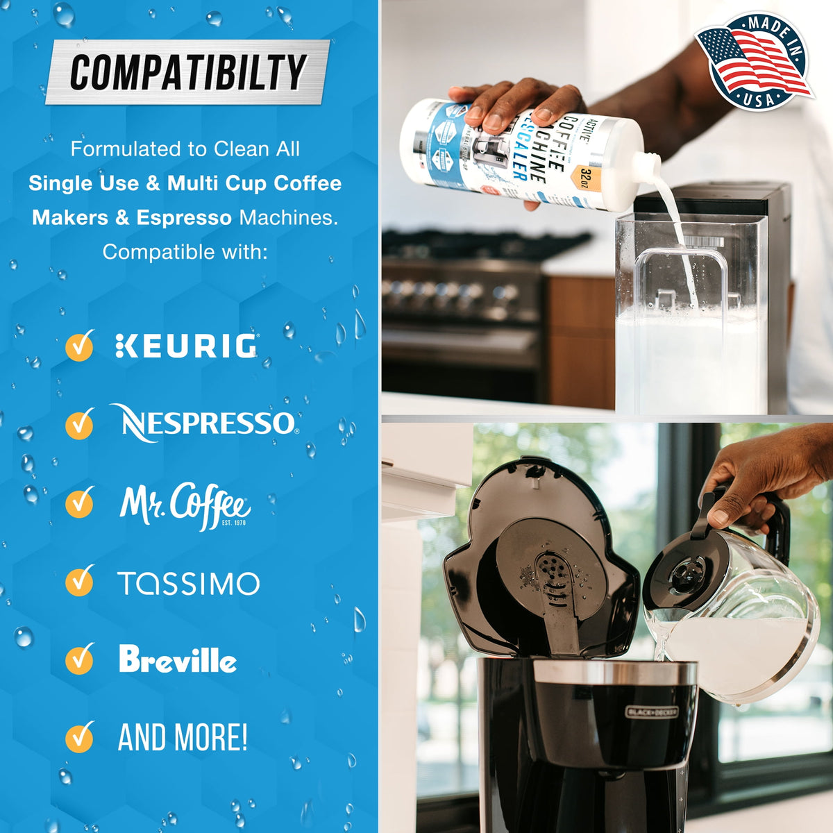 Active Coffee Machine Cleaner and Descaler Solution, 32 fl oz, (Keurig, Nespresso, Ninja, Espresso)
