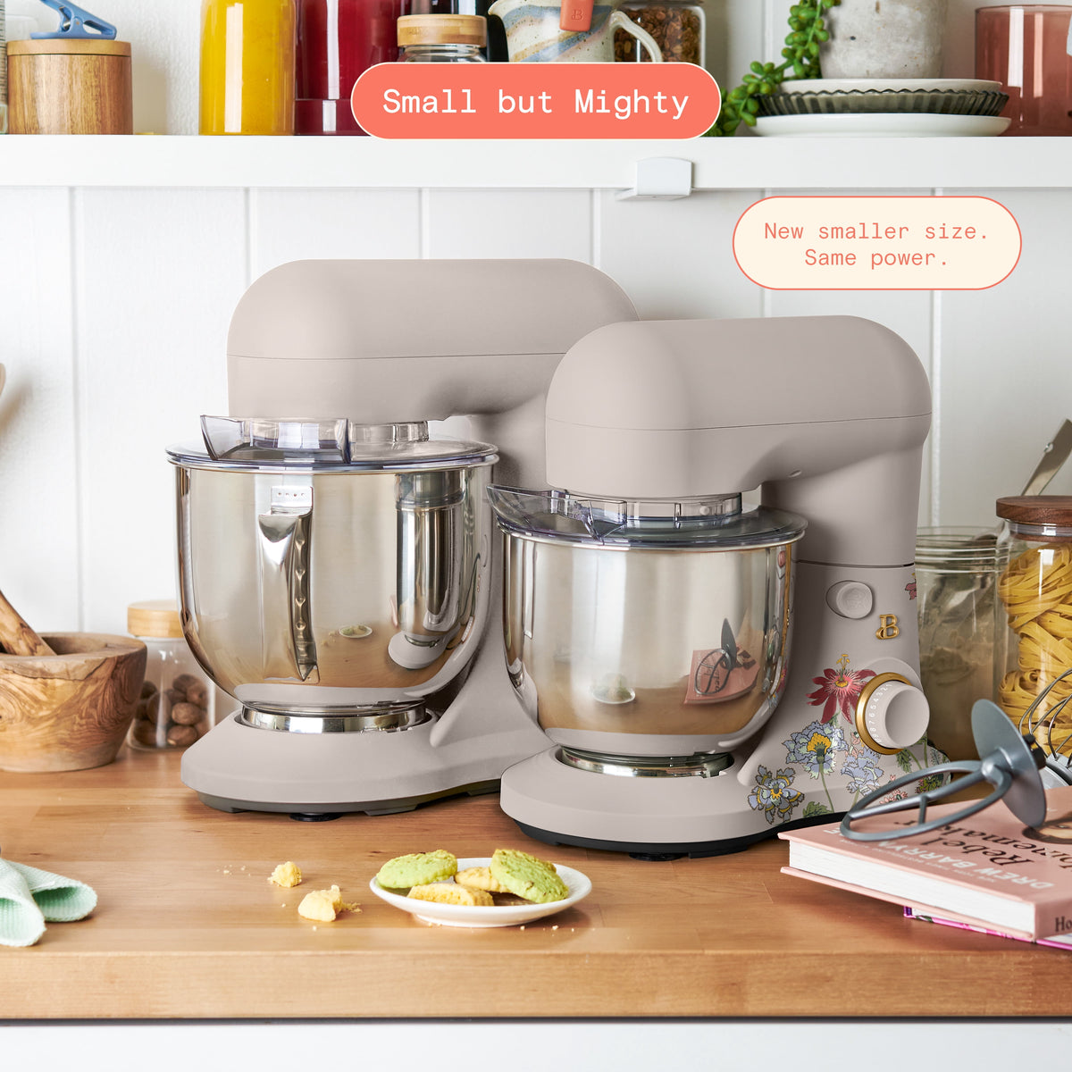 Beautiful 3.5 Qt Stand Mixer with Flat Beater, Dough Hook, Balloon Whisk, Chocolate by Drew Barrymore