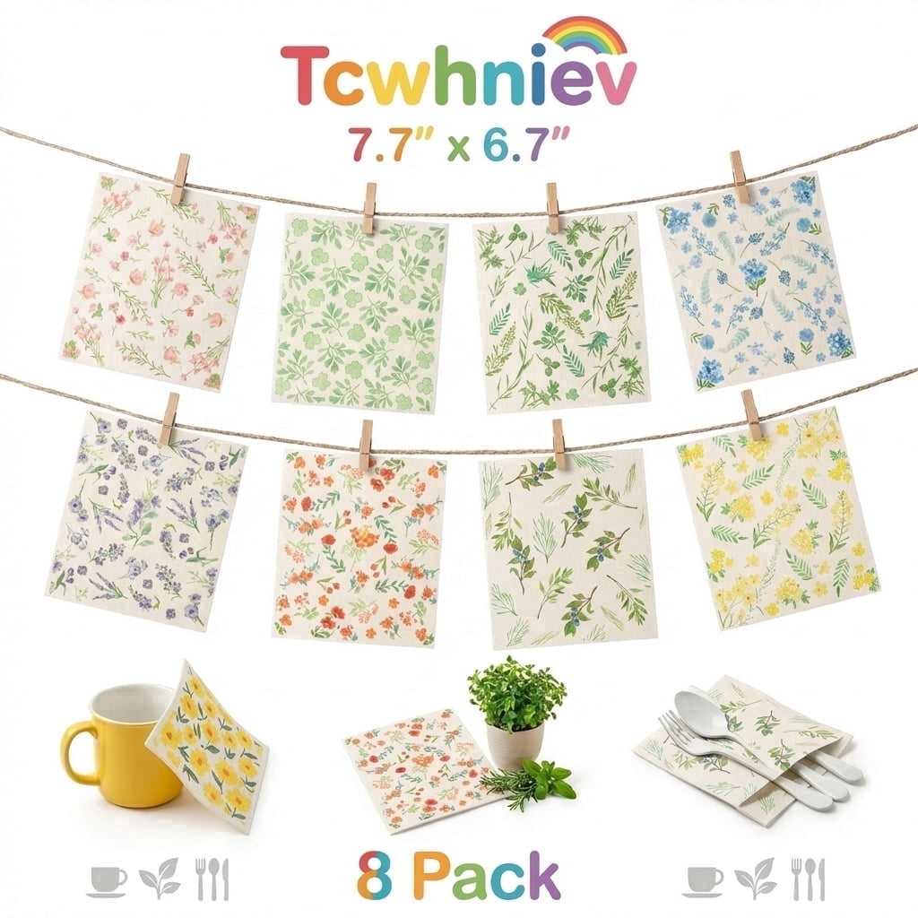 10 Pcs Swedish Dishcloths Reusable Kitchen Dish Towels Absorbent Dishcloths Washable Cellulose Sponge Cloths Quick Drying Cleaning Cloths Soft Kitchen Dish Cloth, 7.7 x 6.7in