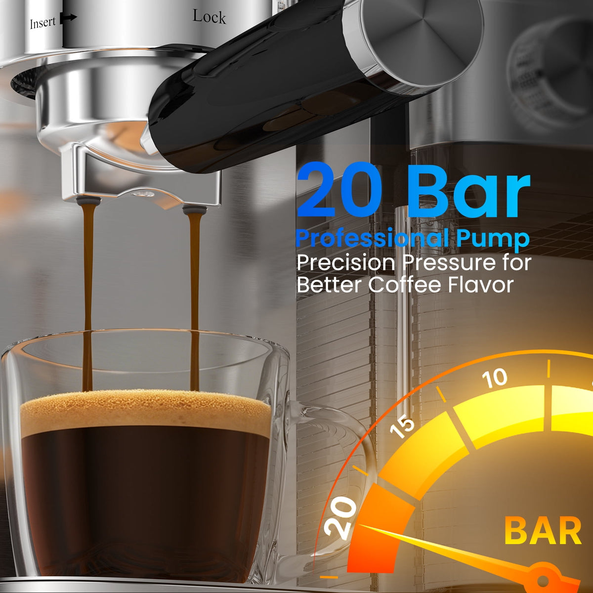 URintells Cuising Espresso Machine, 20 Bar Cappuccino & Latte Machine with Built-In Milk Frother, 1350W, Stainless Steel