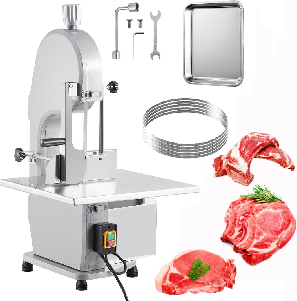 Memoryfield 1100W Electric Bone Saw Machine for Frozen Meat, 0.16-7.09" Cutting Thickness, 19.3" x 15" Tabletop Meat Cutter with 5 Blades for Beef, Chicken, Fish & Trotters