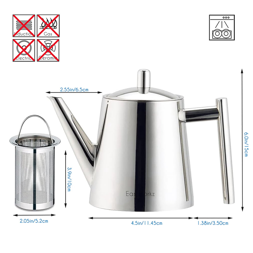 Easyworkz Stainless Steel Teapot with Removeable Infuser 27 oz Stovetop Tea Maker for Fruit and Herbal Tea
