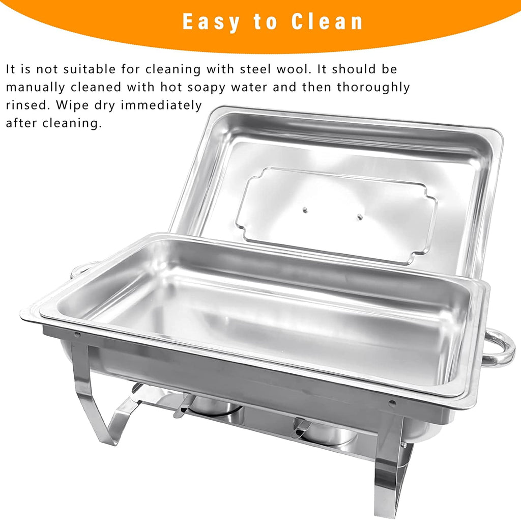 Jacgood 5 Pack Chafing Dish Buffet Set 8Qt. Foldable Rectangular Chafer Set, Stainless Steel Catering Warmer Set W/Full Size Water Pan, Food Pan, Fuel Holder for Cooked Food Insulation