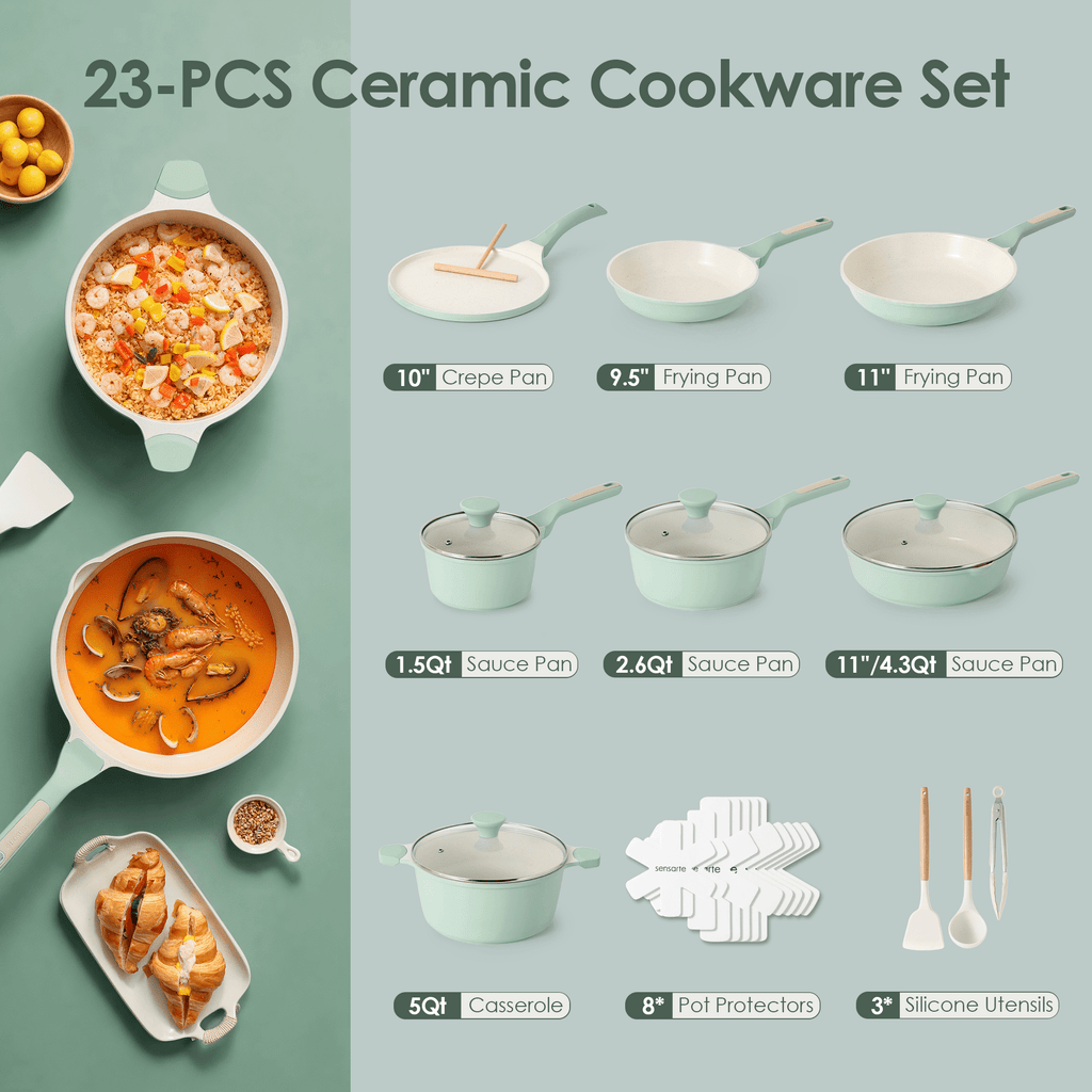 SENSARTE Ceramic Nonstick Pots and Pans Set, 10Pcs Healthy Non Stick Cookware Set with Pots Protectors, Induction Kitchen Cookware Sets, Dishwasher Safe White