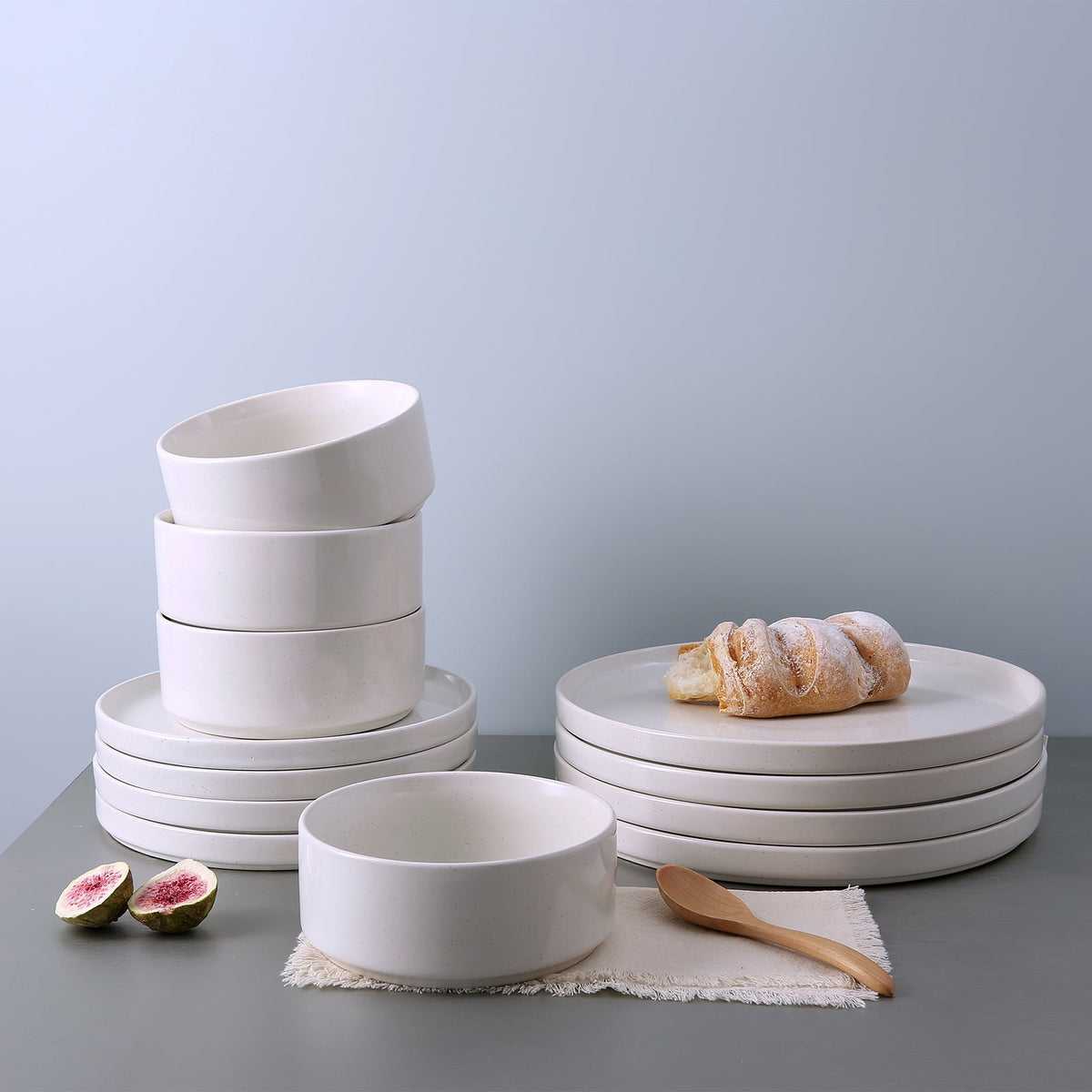 Famiware 12-Piece Stoneware Dinnerware Set with Plates & Bowls for 4, White