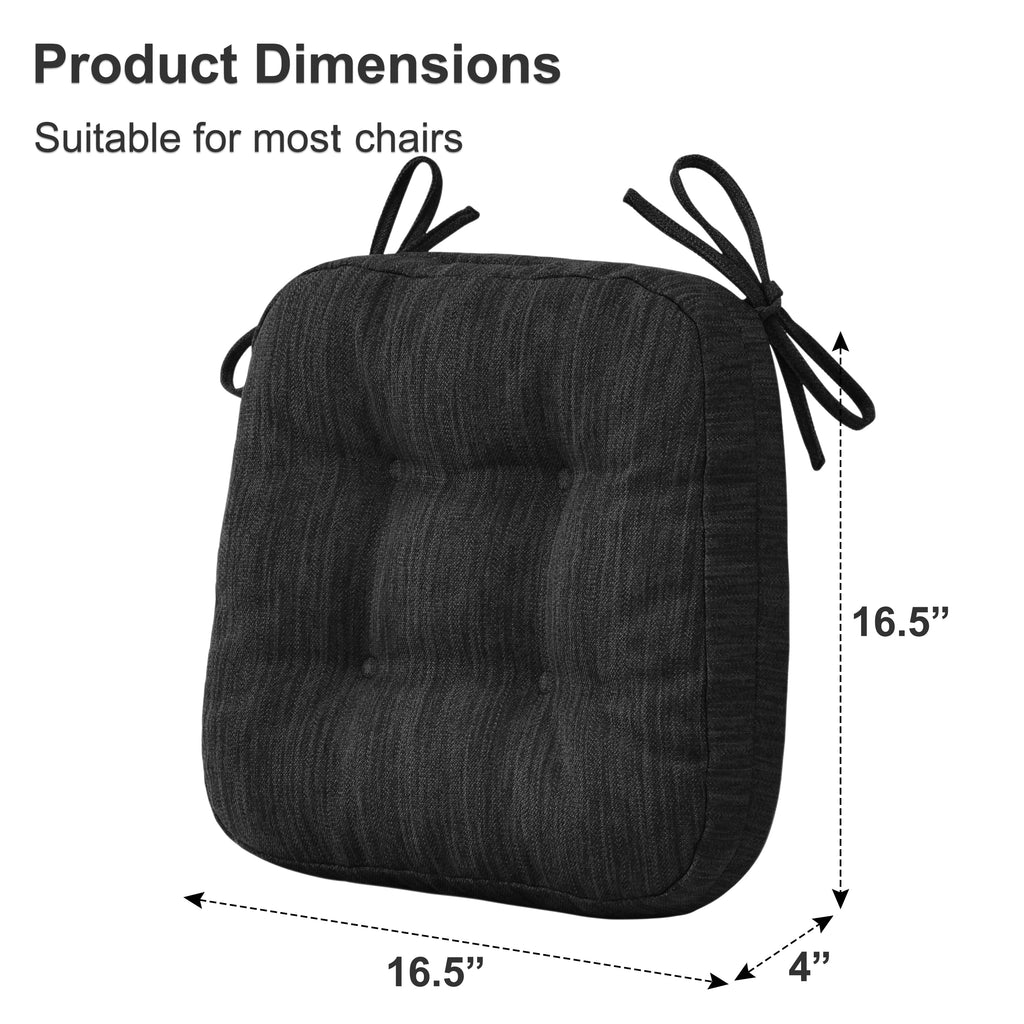 Baibu Dining Chair Cushions Set of 4, Dual Layer Memory Foam Seat Pads with Non-Slip Bottom and Ties, 16.5 x 16.5 x 3.5 inches, Black