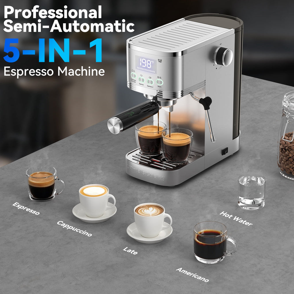 URintells Cuising 20 Bar Espresso Machine with Milk Frother, Built-in Timer, 1350 W Coffee Maker for Cappuccino, Latte & Americano