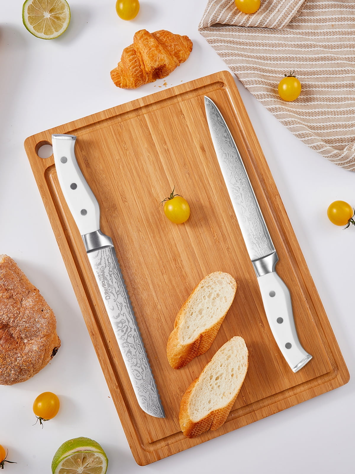 D.Perlla Knife Set, 14 Pcs Kitchen Knives Set with Built-in Sharpener, German Stainless Steel Knife Sets with Block