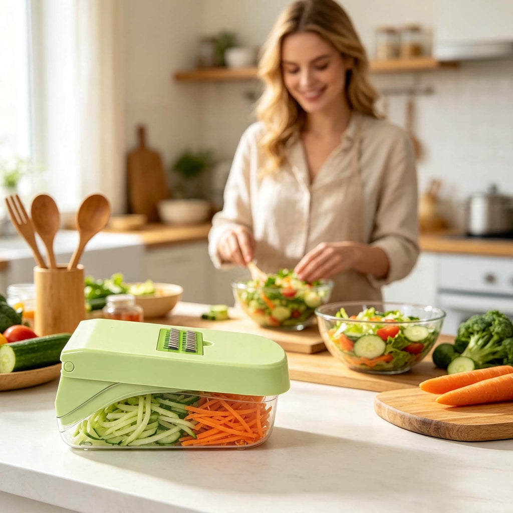 NANAOUS 17-in-1 Multifunctional Vegetable Chopper with Stainless Steel Blades- Manual Kitchen Slicer for Onion, Potato, Fruit