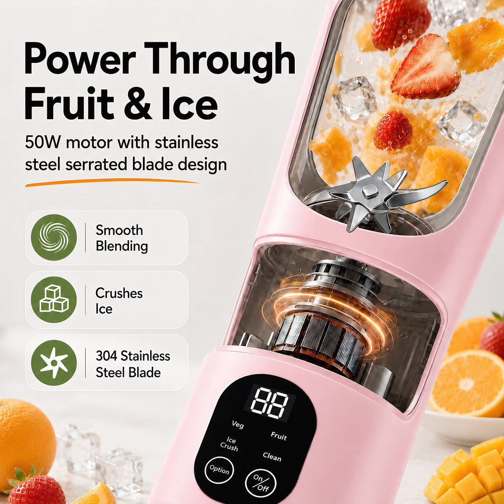 STARBIAO Portable Blender 19.6 oz Personal Juicer Cup, USB-C Rechargeable Mini Blender for Shakes & Smoothies, 12-Blade Stainless Steel, 4 Modes, Digital Display, Self-Cleaning, Beige