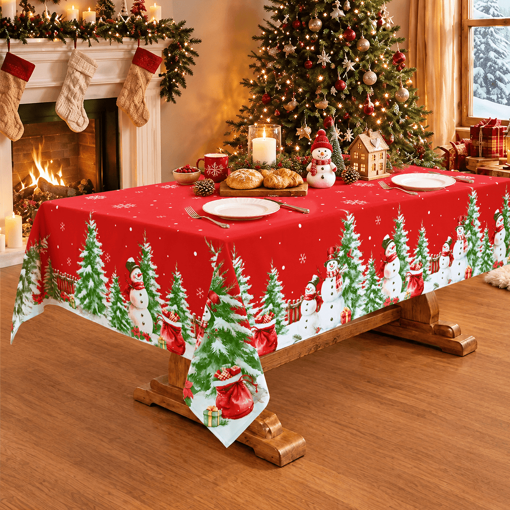 Yastouay Christmas Tablecloth Snowman Table cloth Blue Rectangle Table Cover for Xmas Dinner Party, 60" x 84"