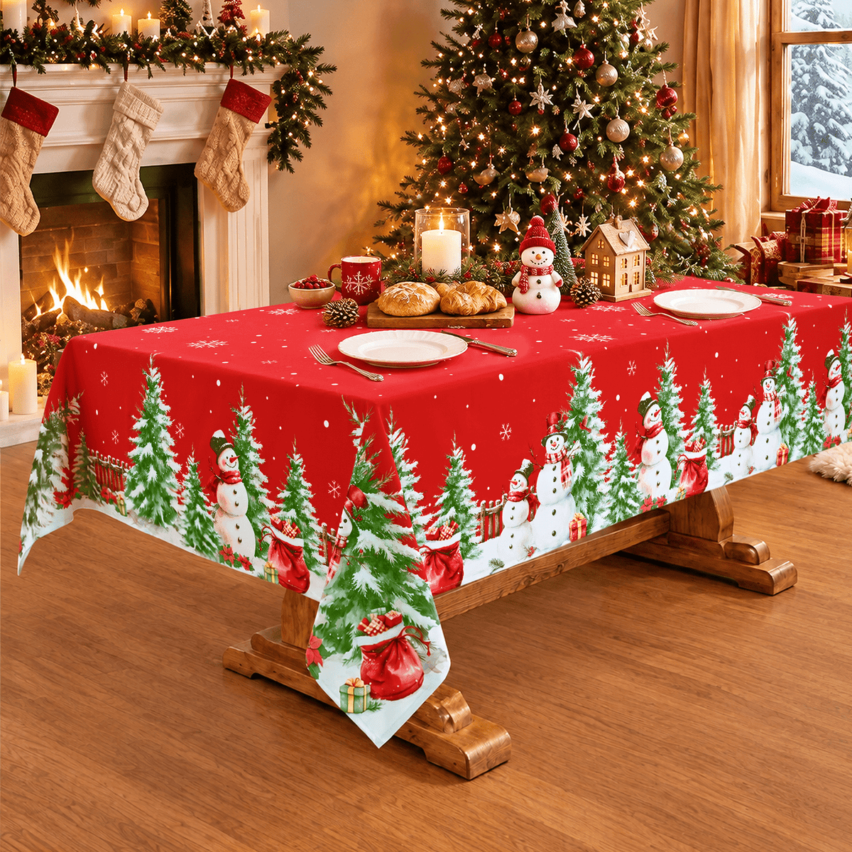 Yastouay Christmas Tablecloth Snowman Table cloth Blue Rectangle Table Cover for Xmas Dinner Party, 60" x 84"