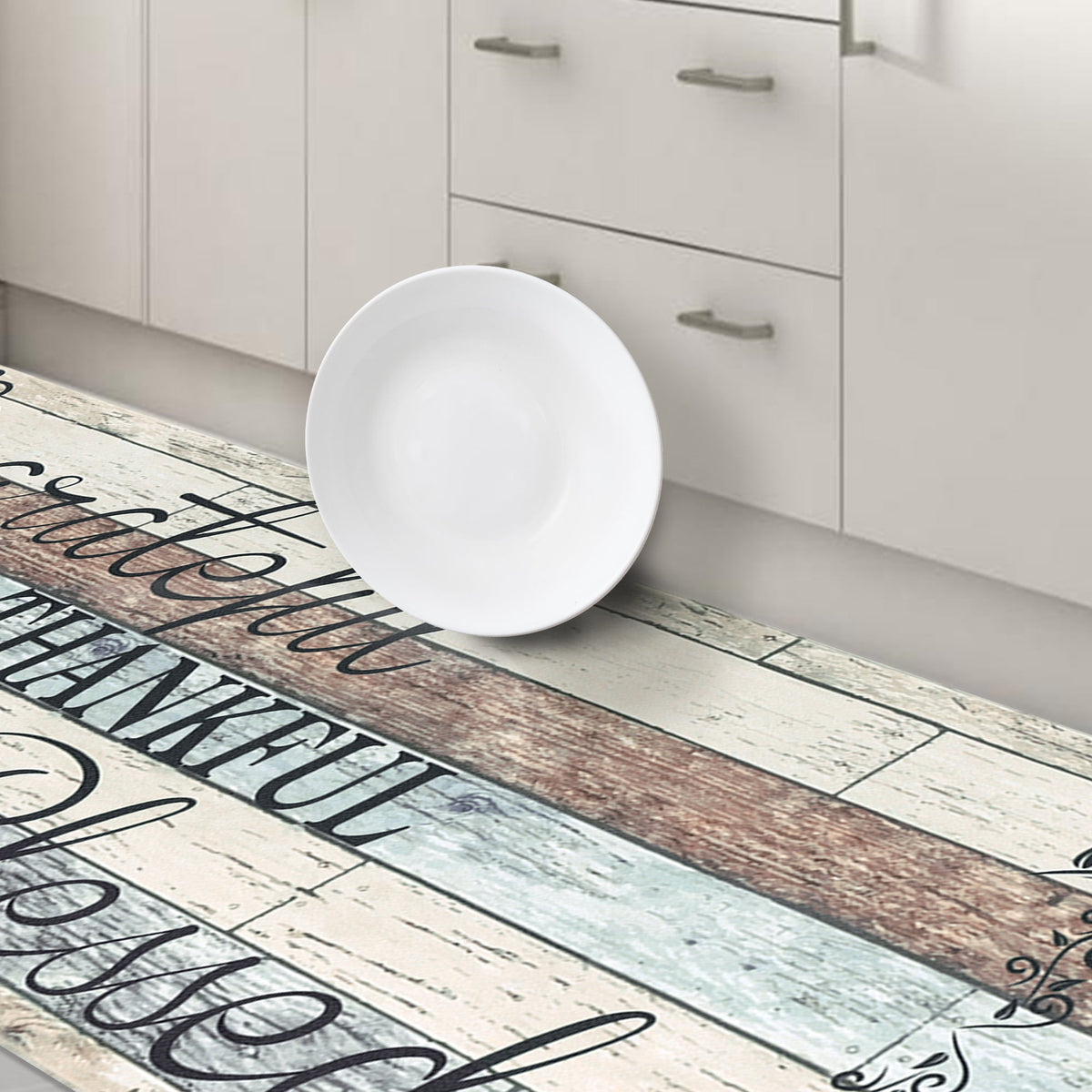 MeyJey Farmhouse Kitchen Rug Set of 2, Non-Slip Anti-Fatigue Waterproof Cushioned Mat for Kitchen, Dining & Laundry Room, 18"x30"+18"x48" Teal/Brown