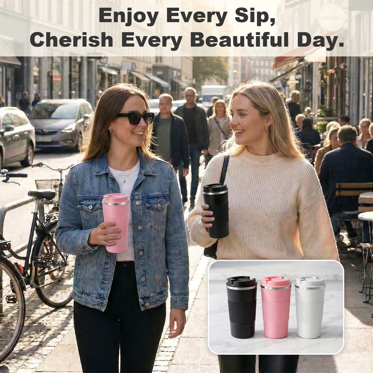 Vaparinckl Travel Coffee Mug, 17 oz Stainless Steel Vacuum Insulated Coffee Tumbler with Lid, Reusable Cup for Hot & Cold Drinks, Black