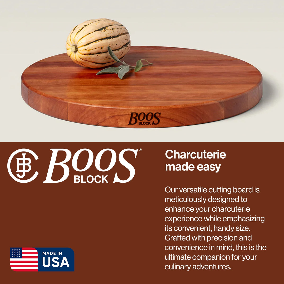 John Boos R-Board Reversible Wood Cutting Board, Cherry, 18 in x 18 in x 1 1/2 in