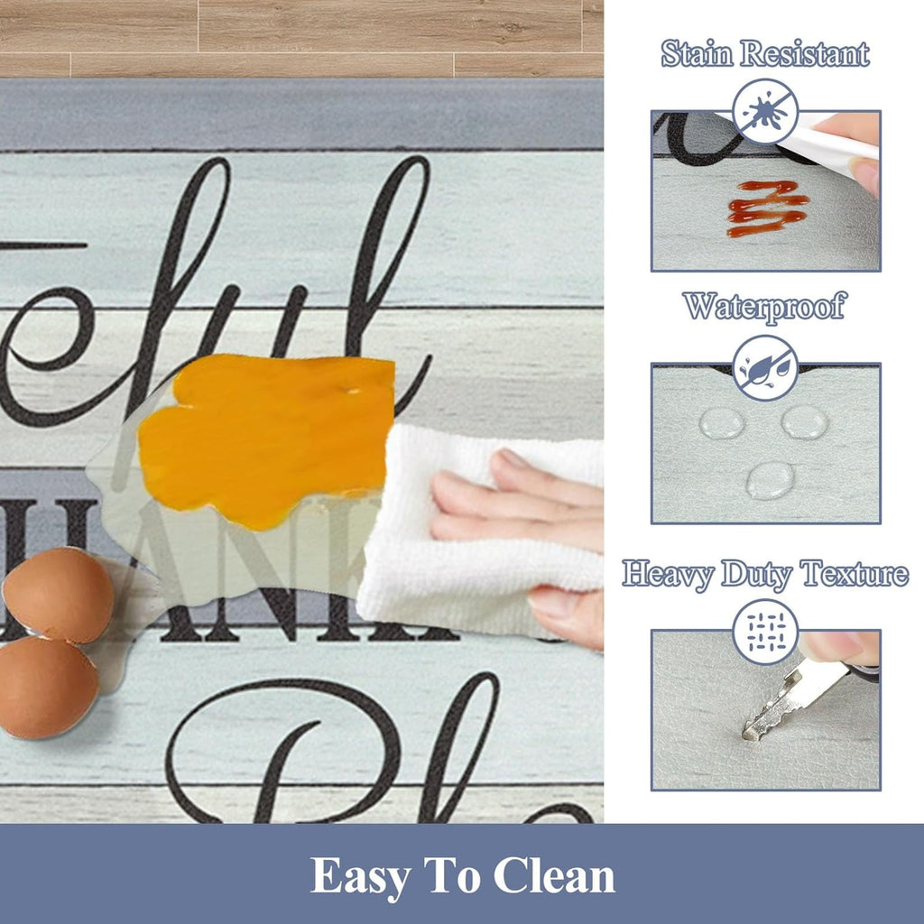 Findosom 2pcs Kitchen Rug Set, 18"x30"+18"x47" Non-slip Anti-Fatigue Kitchen Mats Farmhouse Waterproof Kitchen Runner,Ergonomic Comfort Cushioned Standing Mat for Floor,Home,Office,Sink,Laundry Blue