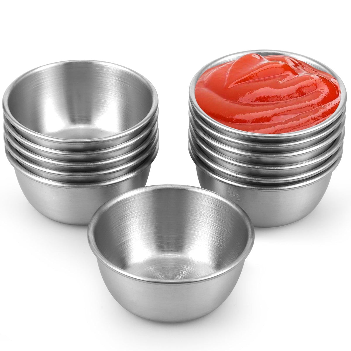 12Pcs 1.5oz Stainless Steel Dipping Sauce Cups, Reusable Metal Ramekins for Condiments & Portion Control, Stackable Mini Bowls for Meal Prep & Ketchup