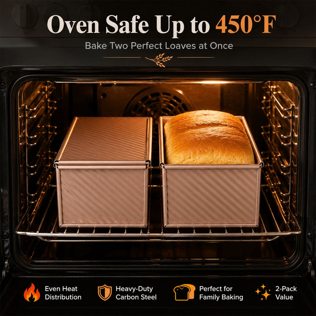 LIMICAR 2 Pack Pullman Loaf Pan with Lid, 8x4 inch Non-stick Bread Pan for Baking, Commercial Grade Carbon Steel for Sourdough, Sandwich Bread, Easy Release & Clean