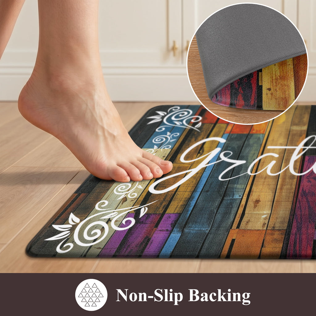 MeyJey Farmhouse Kitchen Rug Set of 2, Non-Slip Anti-Fatigue Waterproof Cushioned Mat for Kitchen, Dining & Laundry Room, 18"x30"+18"x48" Teal/Brown