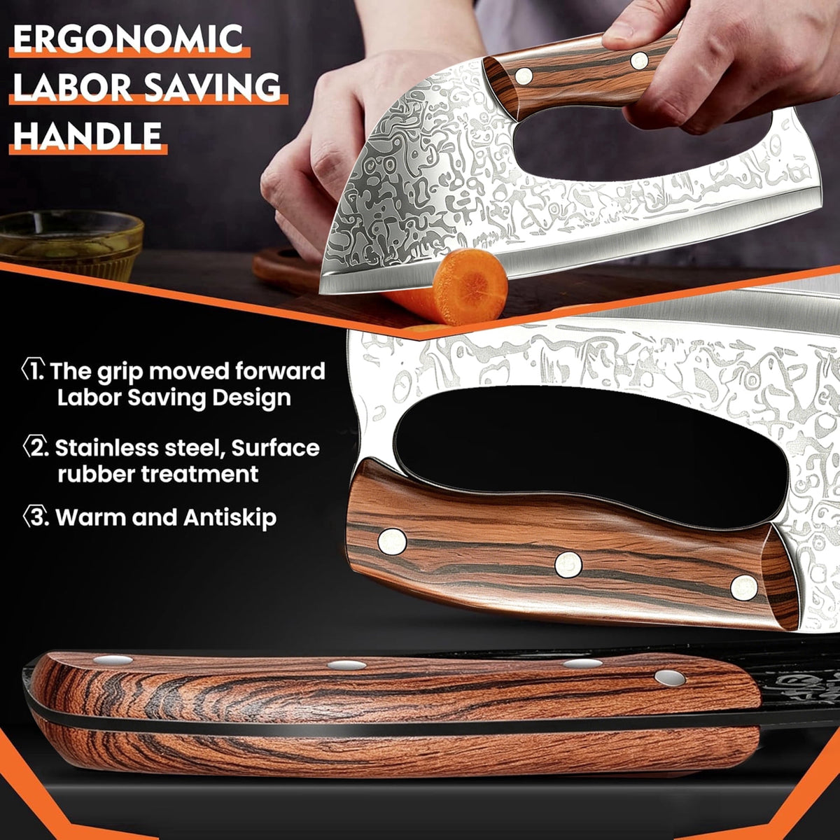 ACMETOP Kitchen Knife Meat Cleaver Knife Unique Ergonomic Handle Professional Stainless Steel Butcher Knife for Meat Vegetable