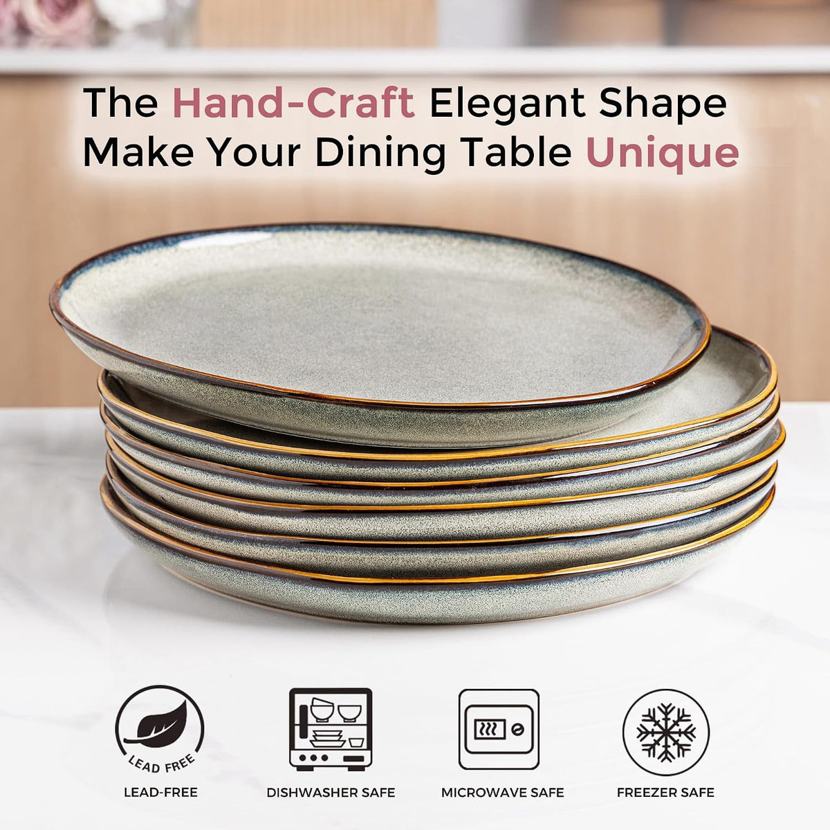 AmorArc Ceramic Dinnerware Sets,Handmade Reactive Glaze Stoneware Plates and Bowls Sets,Highly Chip and Crack Resistant | Dishwasher & Microwave Safe Dishes Set,Service for 4 Set(12pc),Reactive Glaze