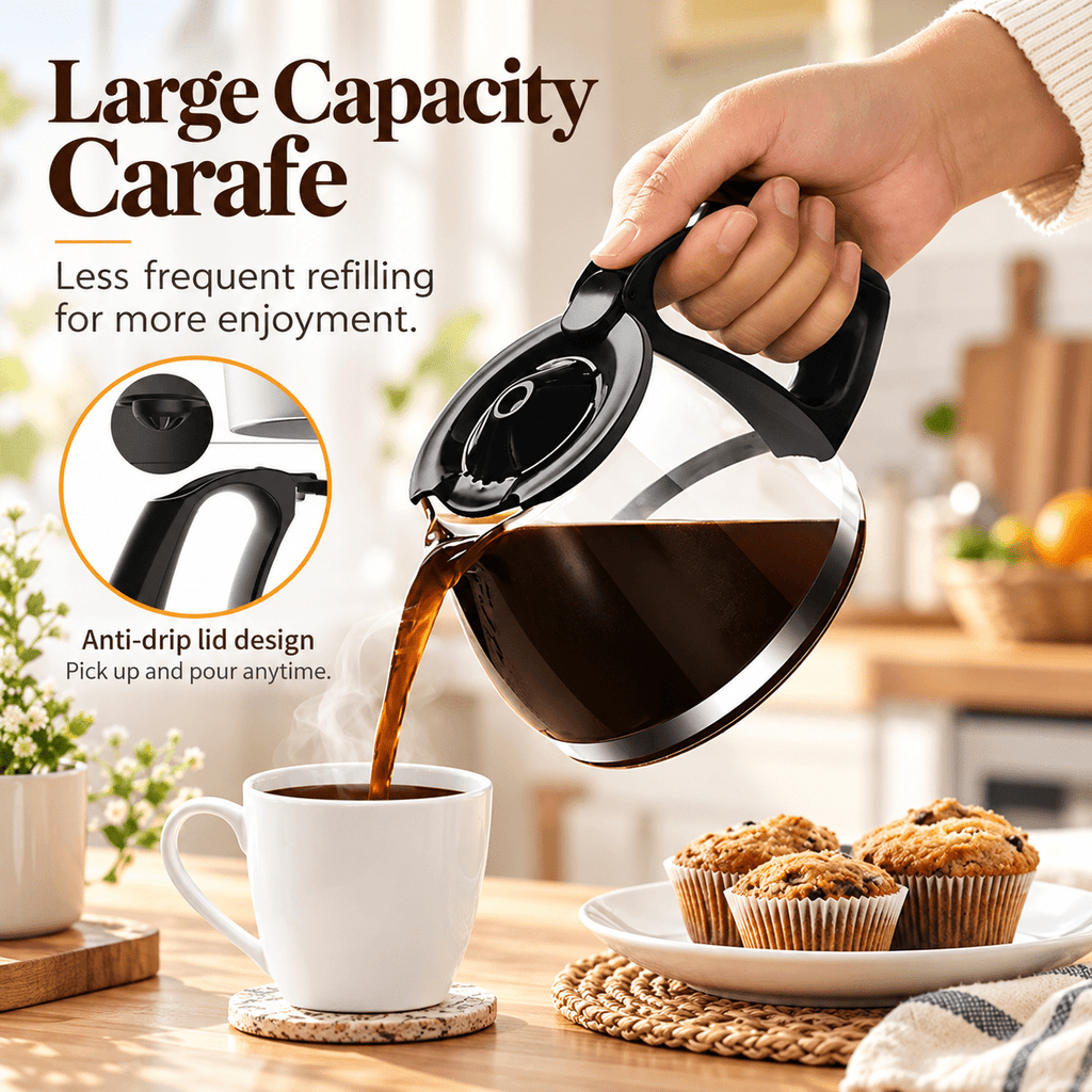 Coffee Maker, 6-Cup Drip Coffee Maker with Glass Carafe, Reusable Filter, Pause and Serve, Keep Warm, Black