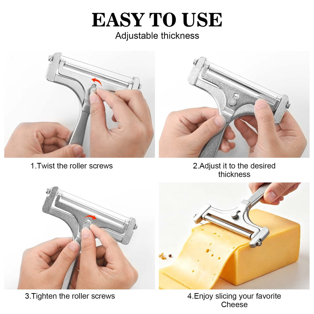 thovorrnl 2 Pcs Stainless Steel Cheese Slicer Set, Adjustable Wire Cutter
