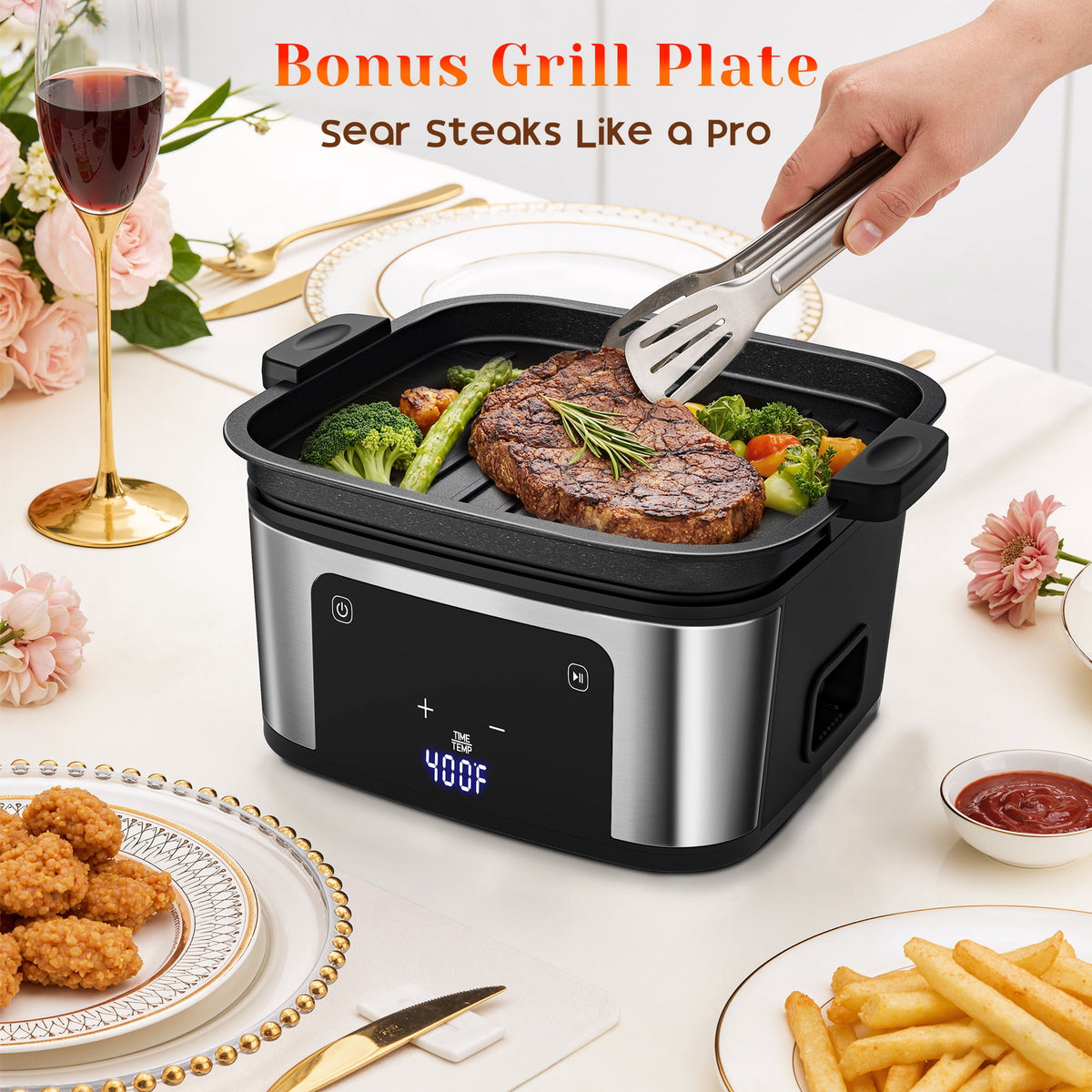 2-in-1 Versatility Digital Air Fryer & Grill, 2X Faster Cooking, 7.5 QT Air Fryer, Nonstick Basket + 100 Liners, 8 Present Cookings Air Fryer,Black